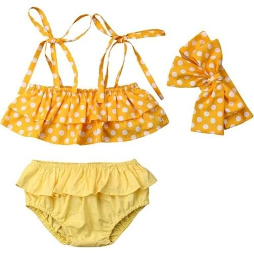 3Pcs Toddler Baby Girls Kids Swimsuit Sleeveless Dot Print Belt Vest+Shorts+Headband Swimwear Bathing Suit Tankini Bikini Sets