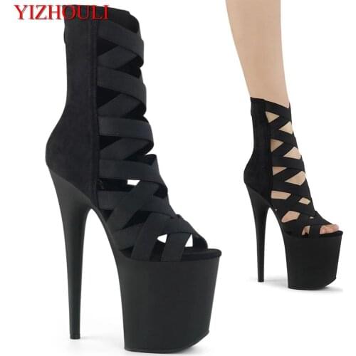 8 inches, summer ankle boots, cross elastic for parties and night clubs pole dancing shoes, 20 cm heels, dancing shoes