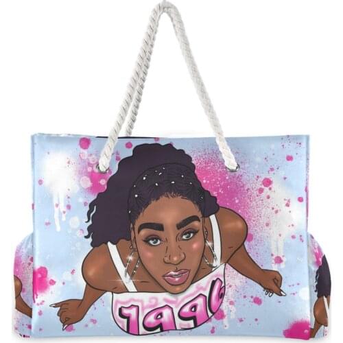 Afro Girls Black Women Handbag Foldable High Capacity Women Shoulder Bag Eco Reusable Shopping Bag Chic Travel Beach Bag 2021