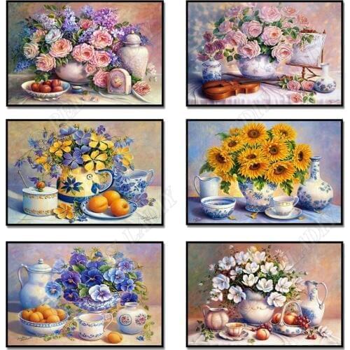 Diamond Painting Cross Stitch Full Square / Round Diamond Embroidery Still Life Flowers Diamond Mosaic Pictures Hobby & Crafts