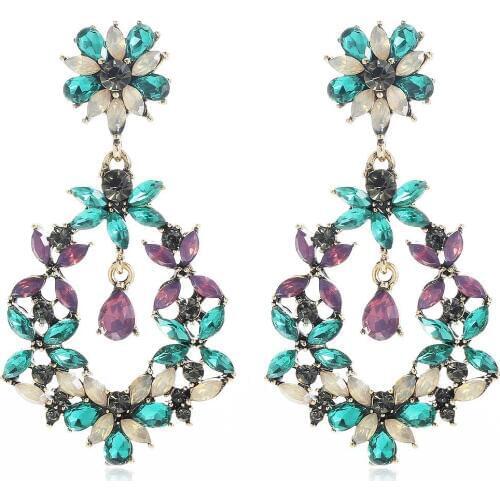 YaYi White Purple Opalescence Green Glass Gray Rhinestone Dangle Earring Womens Fashion Ancient Gold gem Earrings For Women 847