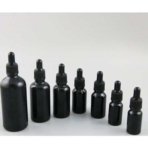 20pcs/lot Shiny Black Glass Dropper Bottle Portable Esstenial Oil Bottle with Glass Eye Dropper 10ml 20ml 30ml 50ml 100ml