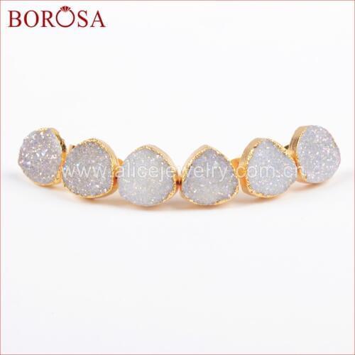 BOROSA 5 pcs New ! Hot Gold Color 12mm Triangle Natural Titanium AB Color Crystal Druzy Druzy Geode Stud Earring G0881