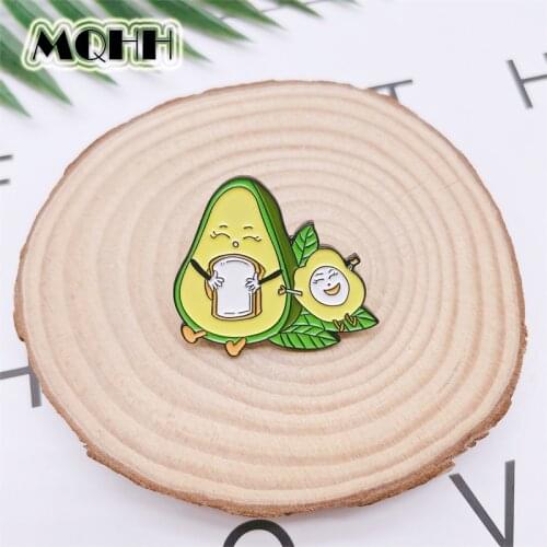 Cartoon Cute Fruit Avocado Smiley Enamel Pins Bread Green Leaves Alloy Brooch Badge Sweet Accessories Woman Jewelry Gift For Kid