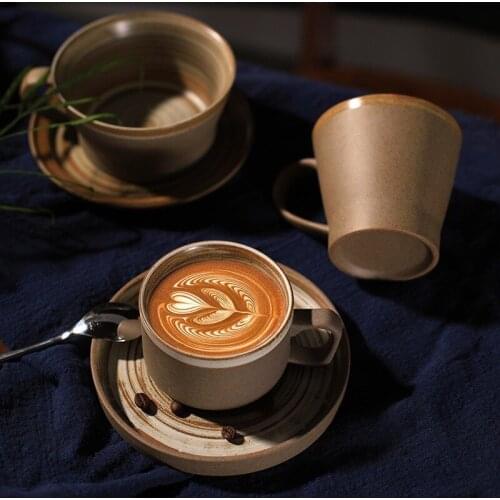 Household Stoneware Coffee Cup Saucer Set Retro Tea Office Gift Tea Set Couple Milk Cup Utility Utensils Cup Set Ceramic Mug
