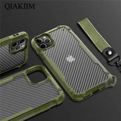 Armor Matte Shockproof Bumper Lanyard Phone Case For iPhone 12 Mini 11 Pro Max XR XS X 7 8 6 S Plus Transparent Anti-Shock Cover