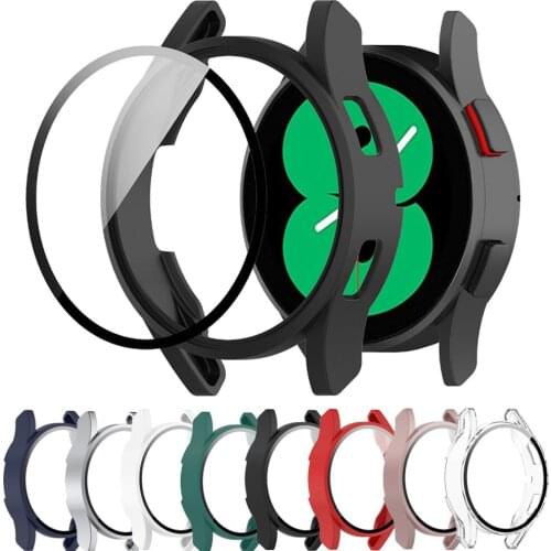 For Samsung galaxy watch 4 40mm 44mm PC Case Full Screen Protection Cover Tempered glass Plating Shell Electroplating Frame