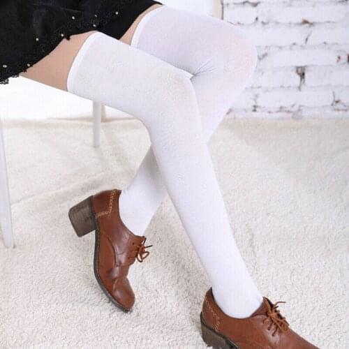 Women Over Knee Thigh High Stockings School Girls Solid Color Non-Slip Knitted Warm Breathable High Stocking Long Socks Female