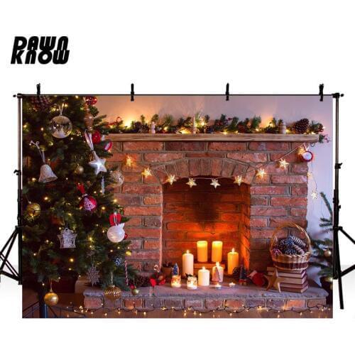 DAWNKNOW Merry Christmas Tree Fond Photo Background Fotografia Fireplace Photography Backdrop Photocall Children Studio lv977