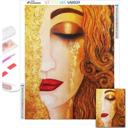 5D Diamond Painting Girl Full Square Round Woman Diamond Embroidery Mosaic Golden Tear Rhinestone Picture Kit Room Decoration