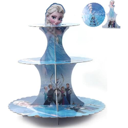 3 Tier Frozen elsa Cake Holder Queen Round Paper Cake Rack Baby Happy Birthday Party Supplies Decoration Cardboard Cake Display