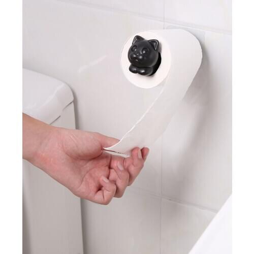 Kitchen holder toilet roll paper hanger wall-mounted non-perforated hanging shelf cat tissue holder cute paper towel dispenser