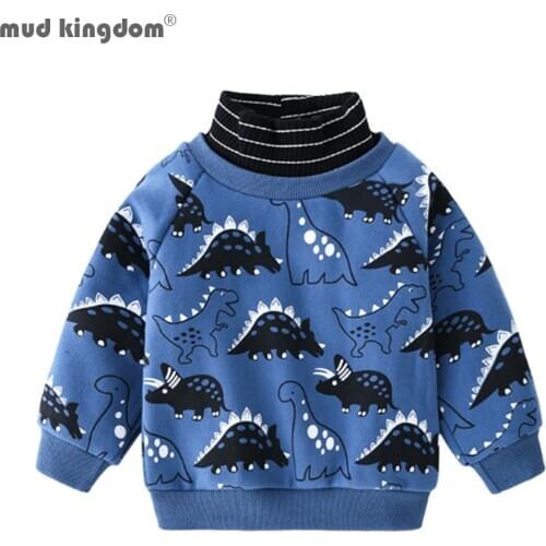 Mudkingdom Kids Dinosaurs Sweatshirts Cotton Winter Autumn Baby Boys all printed Fleece Lined Shirts