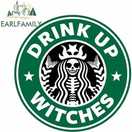EARLFAMILY 13cm x 13cm for Drink Up Witches Halloween Skull Car Decal Window Motorcycle Sticker for RV 3D Funny Car Stickers
