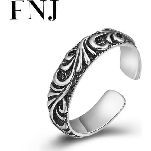 FNJ 925 Silver Rings Adjustable Size Open Flower Pattern Popular S925 Solid Thai Silver Ring for Women Jewelry Fine