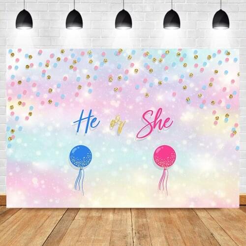 Mocsicka Gender Reveal Backdrop He or She Blue or Pink Gender Surprise Photography Backgropund Bokeh Shiny Baby Shower Backdrops