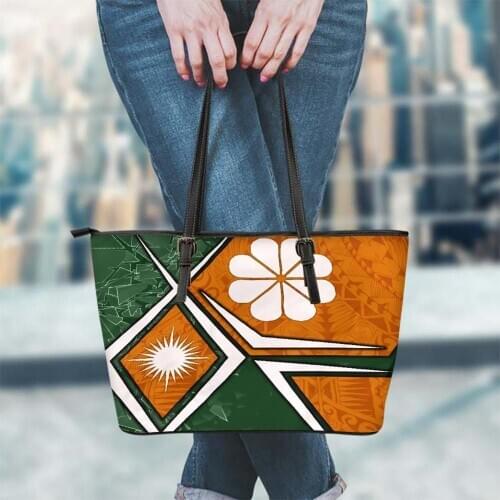 FORUDESIGNS Handbags Women Luxury Messenger Bag Kwajalein Atoll Marshall Islands Flag with Polynesian Pu Leather Ladies Tote Bag