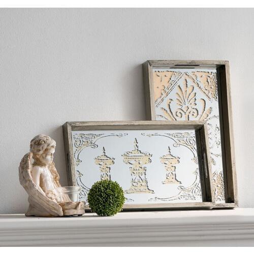 French Country Retro Crafts Beautiful Hand-painted Flower Mirror Tray Soft Decoration