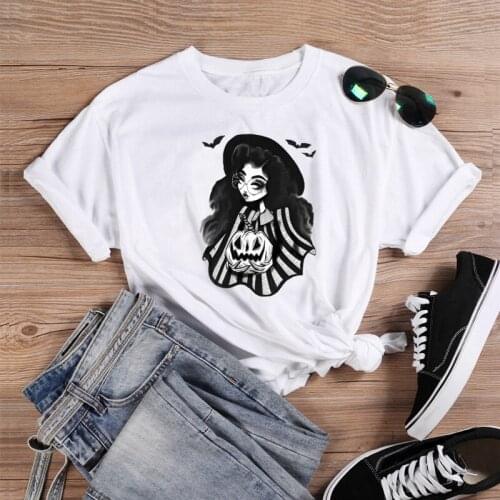 Colored Bats and witches holding pumpkins T-Shirt 100% Cotton graphic tumblr funny women unisex Fashion casual tshirt top tee