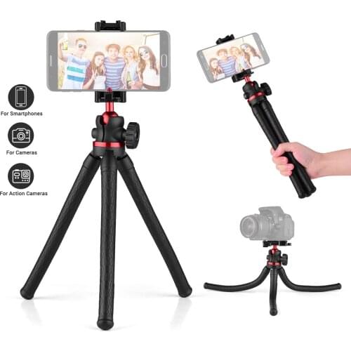 Flexible Octopus Phone Tripod for phone 360 Degree Rotatable with 1/4 Screw Thread Integrated Phone Clamp Cold Shoe Mount Bubble