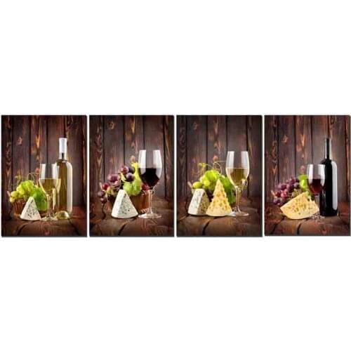 4 Panels Canvas Painting Wine and fruits grapes Cuadors Picture Home Decor On Canvas Modern Wall Prints Living Room