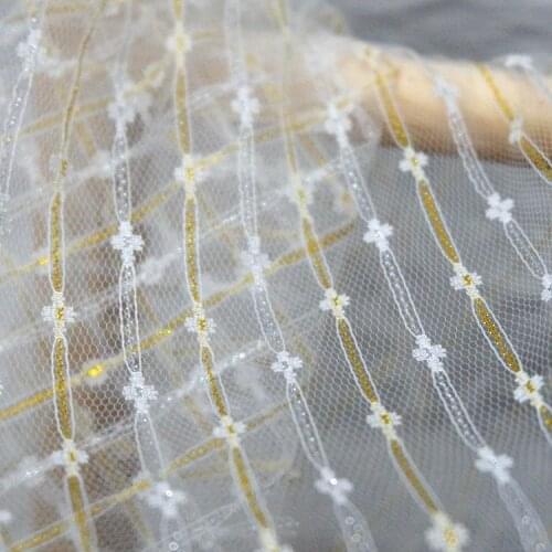Wide 150CM high quality net yarn gold and silver thread lace fabric DIY apparel sewing accessories wedding veil material