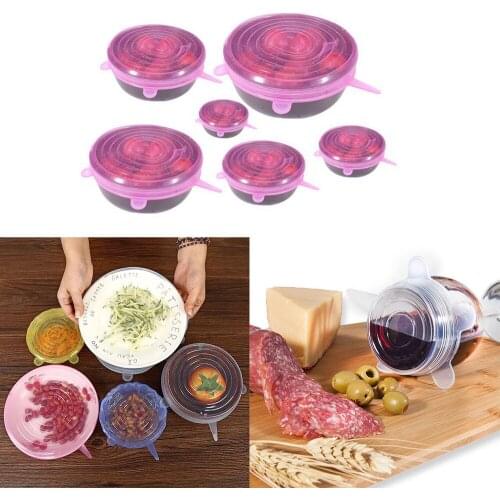 6 Pcs Cover Fresh Keeping Silicone Stretch Lids Caps For Food Pot Dish Kitchen Accessories Reusable Durable Expandable 4colors