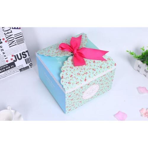 Flower pattern square large gift box wedding favor candy boxes+ribbon birthday Christmas party present package wrap pink green