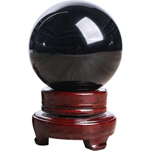 LBER 80MM Natural Black Obsidian Sphere Large Crystal Ball Healing Stone with Base