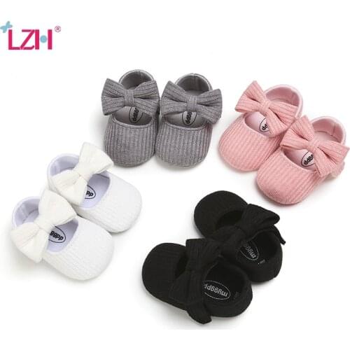 LZH 2021 Baby First Walkers Autumn Spring Baby Shoes Newborn Infant Pram Baby Girls Princess Moccasins Bowknot Solid Soft Shoes