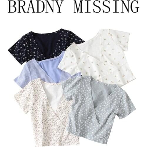 Sweet Women Soft Cotton V Neck Shirt 2021 Summer Fashion Ladies High Street Cute Shirt Female Printed Short Shirt Top