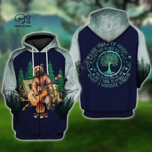 Men hunting bear play Guitar hate people print New 3d hoodie Unisex beer Sweatshirt zipper women Pullover jacket tracksuit Coat