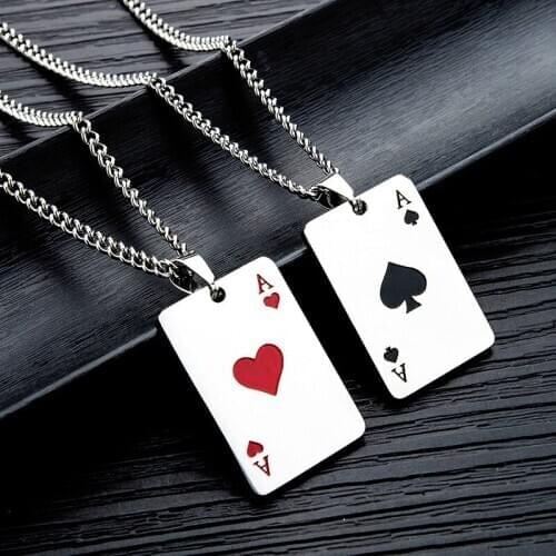 Lucky Ace Of SpadesA Mens Necklace Tone Poker Pendant for Male 316L Stainless Steel Casino Fortune Playing Cards
