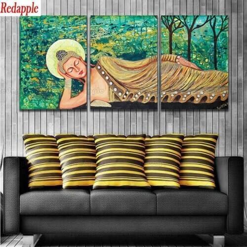 3pcs 5d diy diamond painting Hot selling home art, buddha statues, religion full square round diamond embroider for Home Wall D