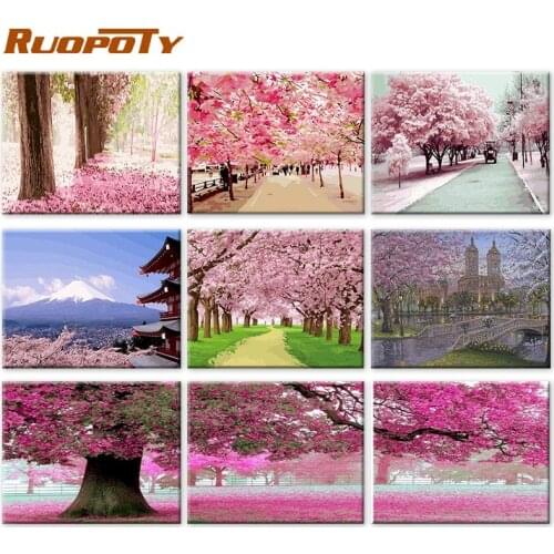 RUOPOTY Paint by Numbers for Adults DIY Digital Painting Cherry Street Lanscape Colour by Numbers kit Wall Art Handpainted Decor