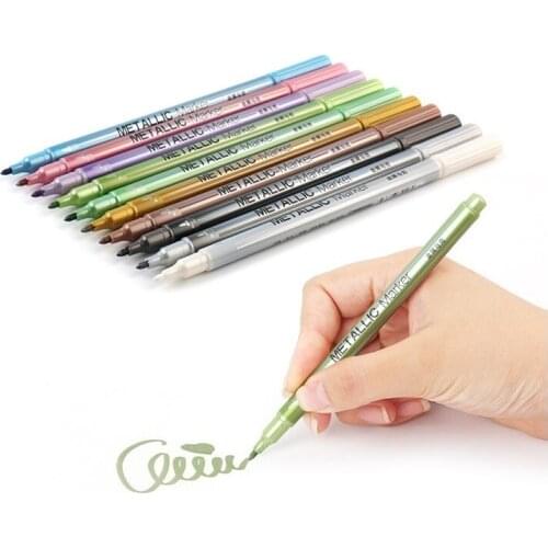 10pcs Metallic Color Marker Pen Set 1-2mm Bullet Point Drawing Painting Highlighting Fine Liner Calligraphy School Art A6924