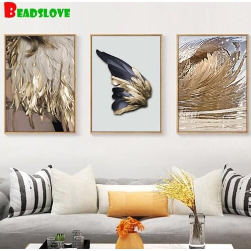 Gold Feathers Diamond Painting Scenery Cross Stitch Kits Diamond Mosaic Puzzles 5d Square,Wall Pictures,Crafts,Gift