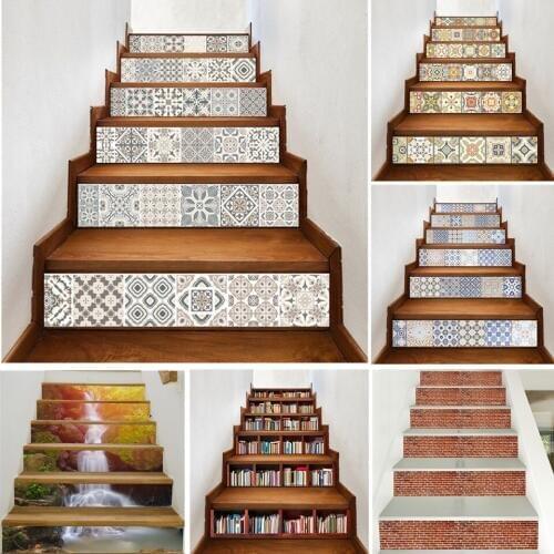 Arabic Style Stair Sticker DIY Vinyl Self-adhesive Stairway Waterproof Removable Wallpaper Staircase Floor Stickers Home Decor