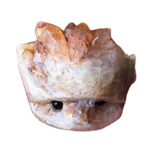 Natural clear white quartz crystal cluster carved cute hedgehog figurine