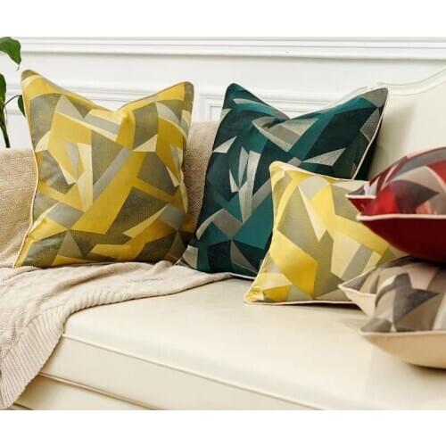 Home Decor Diamond Pattern Cushion Cover Grey Red /yellow Geometric Floral Cotton Suqare Embroidery Pillow Cover 48x48cm 30x50cm