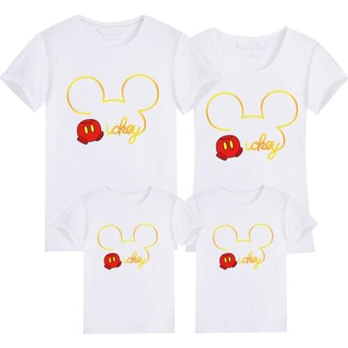 Disney Family Matching Clothes Mommy And Me Tshirt Mickey Mouse Cartoon Short Sleeve Kids Girls Boys Clothing T-shirt Tee Tops