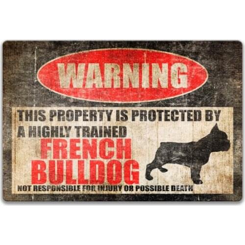 French Bulldog Sign Funny Beware of Dog Warning Danger Metal Tin Sign Vintage Tin Metal Sign