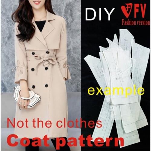 Casual windbreaker pattern womens new style belt long sleeve coat coat garment sewing design drawing BFY-207