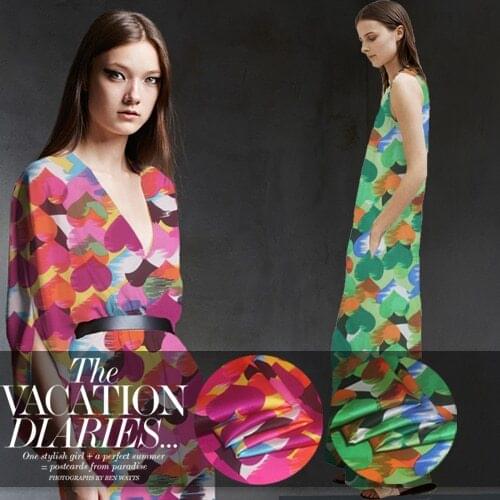 Digital printing silk fabric color elastic silk satin fabric love printing silk fabric for dress wholesale silk cloth