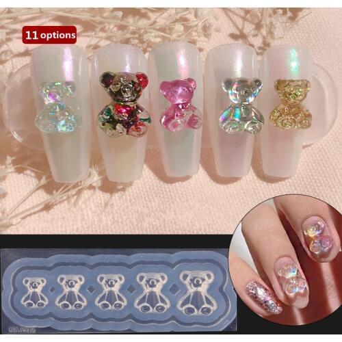 1pcs Silicone Nail Mold 3D Bear Butterfly Flower Shell Leaves Carved Mould Design UV Gel DIY Manicure Accessory Nail Art Tools