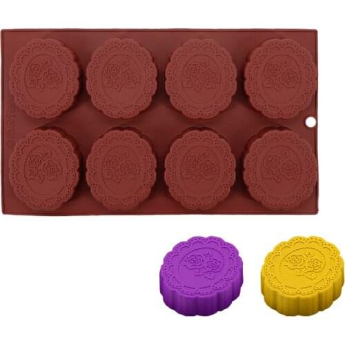 8 Holes Round Shape Silicone Mold Baking Rose Pattern Moon Cake Moulds DIY Jelly Pudding Bakeware Tools