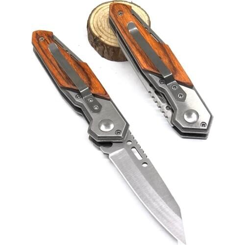 200mm Folding Knife Survival Tactical Pocket Knife Combat Wood Handle Hiking Outdoor Camping Hunting Knives EDC Defense Tool