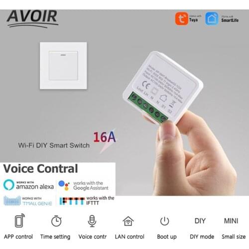 Avoir 1-5 Pcs Smart Life Tuya Switch Smart Home Wireless Switch Support APP Voice Timing MINI WIFI Module Control 110V-240V 16A