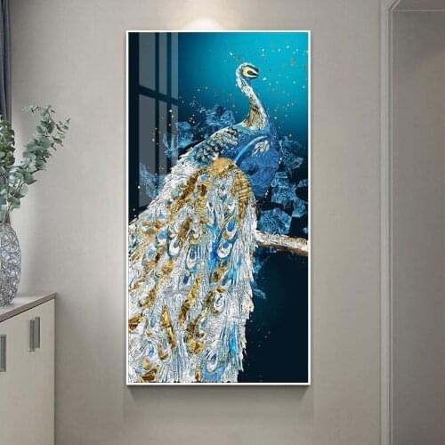 Modern Light Luxury Entrance Hallway Living Room Decoration Painting At The End Of The Corridor Prints Peacock Mural