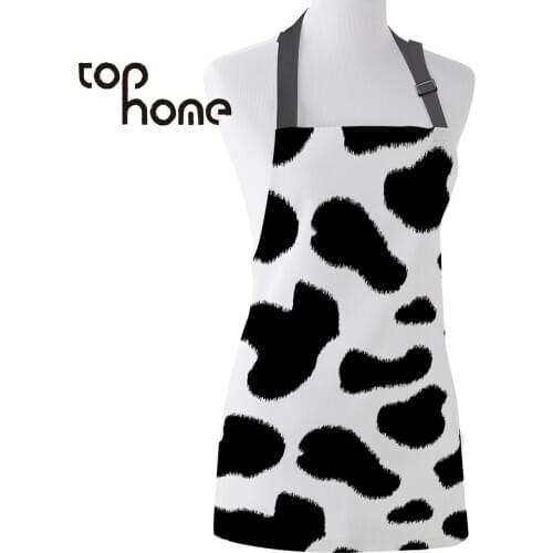 Tophome Kitchen Apron Cow Black White Printed Adjustable Sleeveless Canvas Aprons for Men Women Kids Home Cleaning Tools